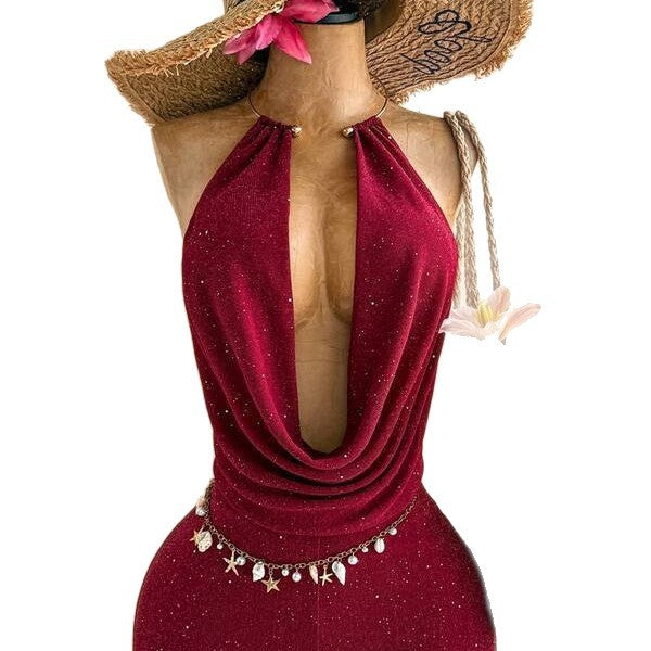 Halter Neck Fitted Short Jumpsuit for Women