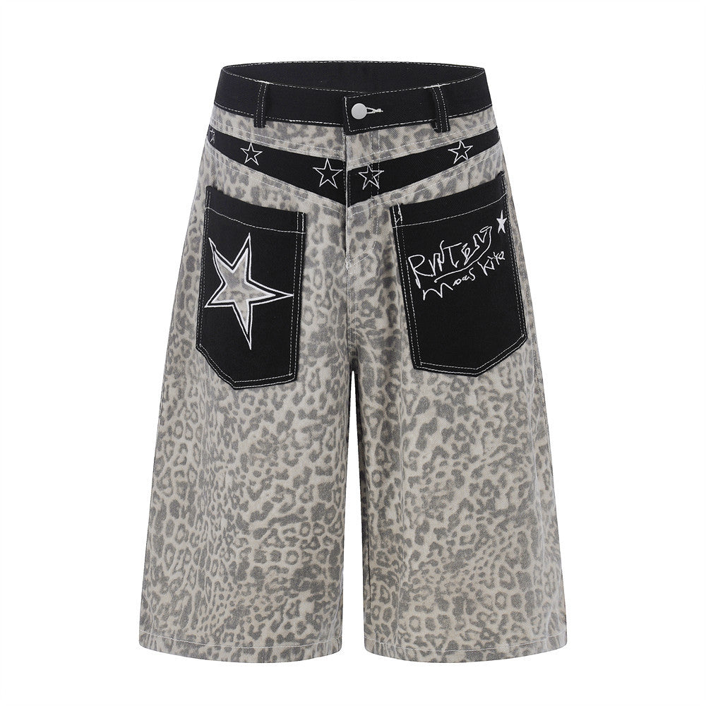Leopard print workwear shorts