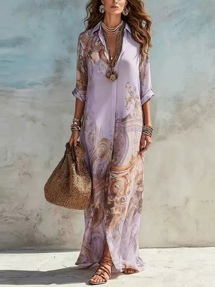 Chiffon Digital Print Fresh Vintage Flowy Women's Dress