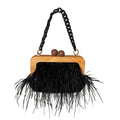 Acrylic Chain Hairy Banquet Bag Hairy Shoulder Underarm Bag Camel Bird Hair Wooden Frame Handbag for Women