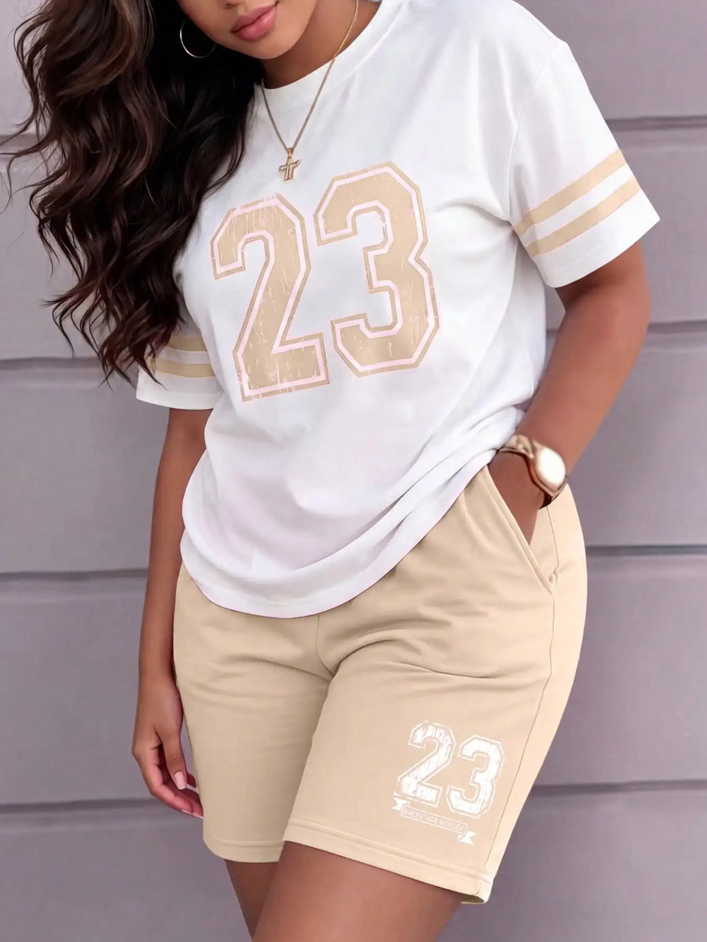 🏀✨ **Varsity 23 Tee & Shorts Set 🎀🤍**