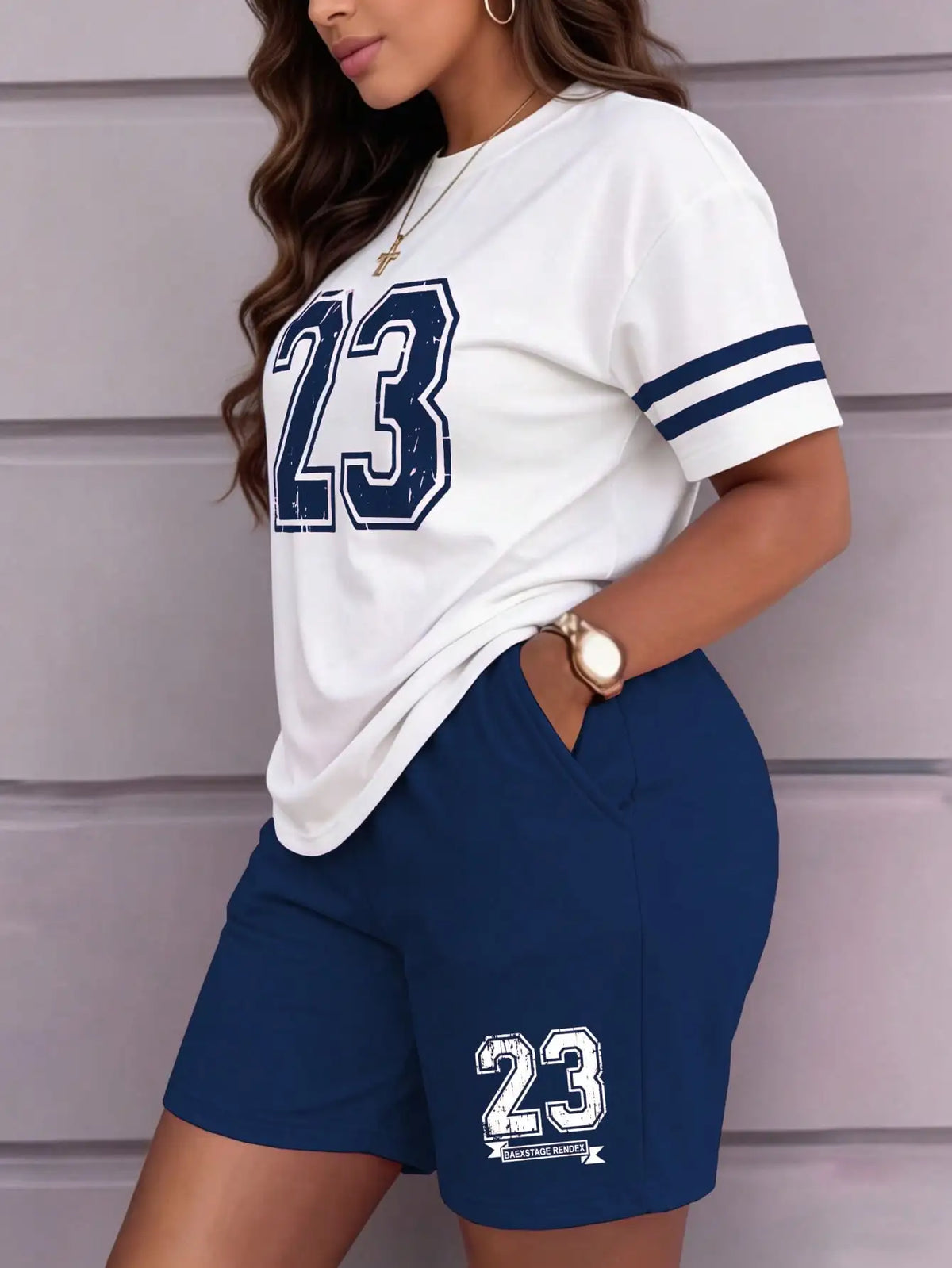 🏀✨ **Varsity 23 Tee & Shorts Set 🎀🤍**