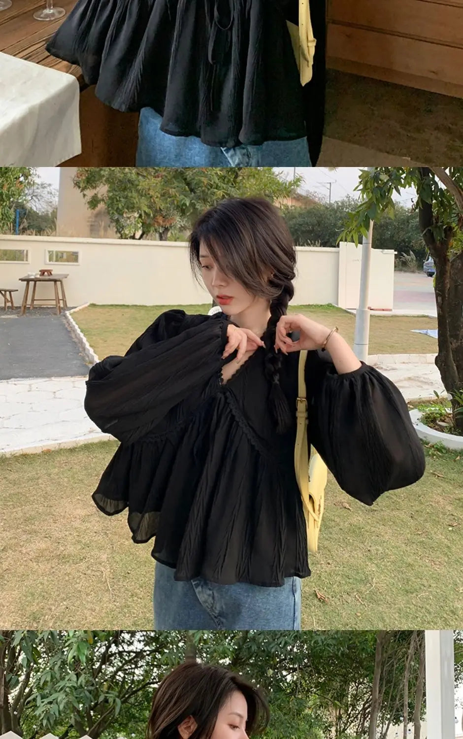 🎀✨ **Vintage V-Neck Long Sleeve Blouse 🤍🌷**