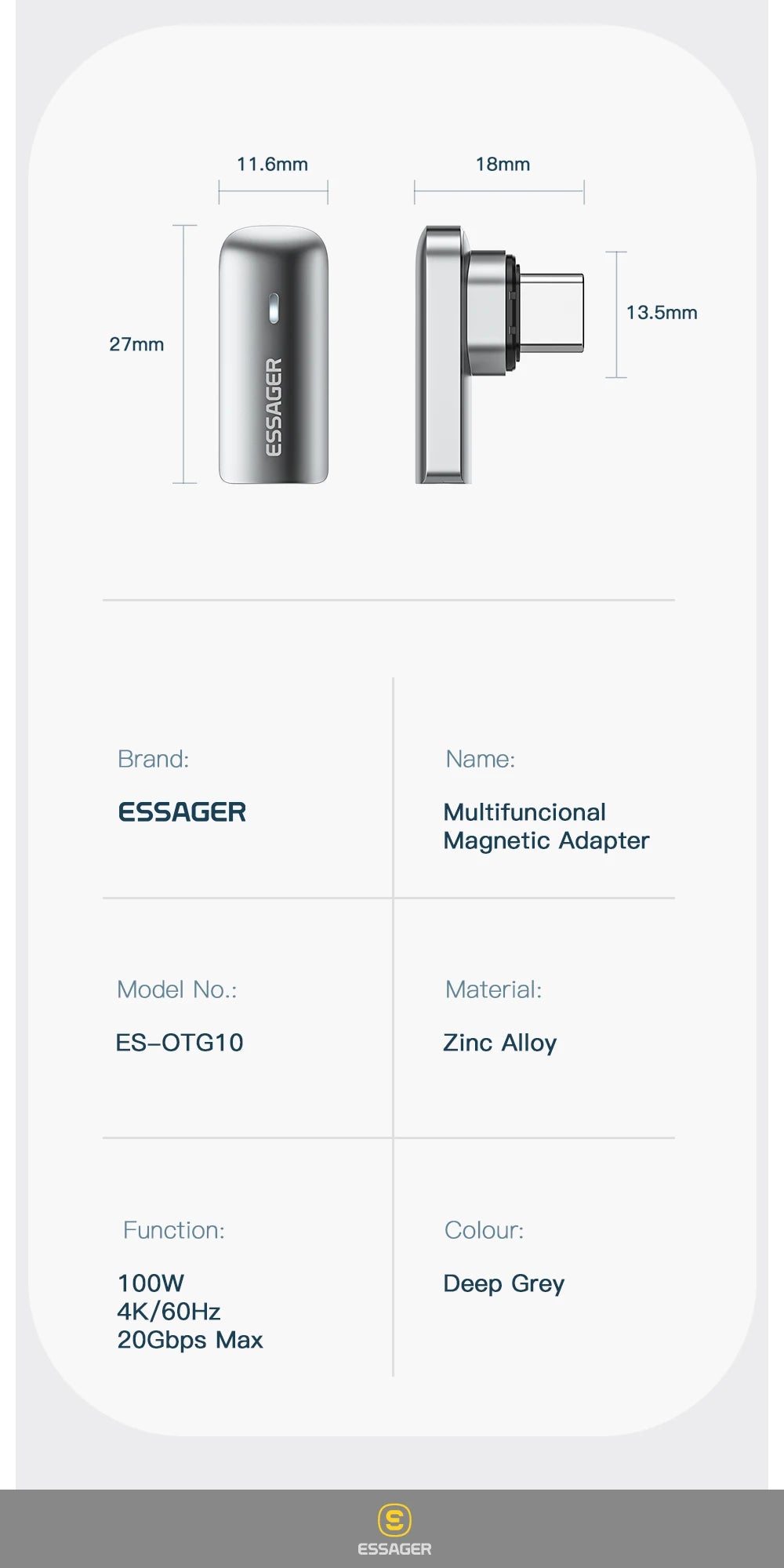 Essager PD 100W Magnetic USB C OTG Adapter Fast Charging Type C Magnet Connector 20Gbp Data Sync 4K@60Hz For Macbook Laptop