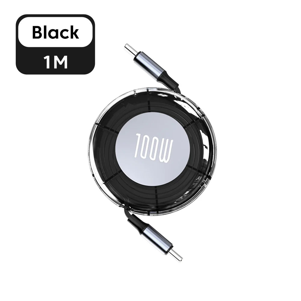 Retractable PD 100W Cable USB Type C to Type C Fast Charging USB C to USB C Cable for iphone 15 Huawei Tablet Laptop