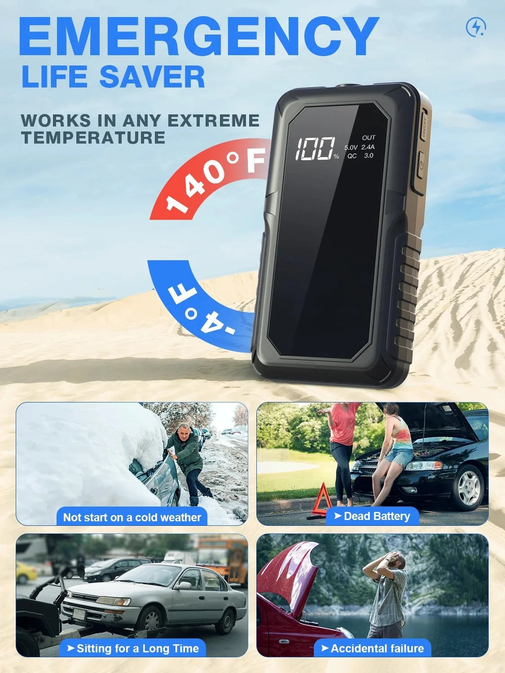 PAIVIROKU 2000APeak Jump Boxes for Cars(12V 8L Gas/6.5L Diesel Engine) Equipped Fast Wireless Charging Jump Starter Battery Pack