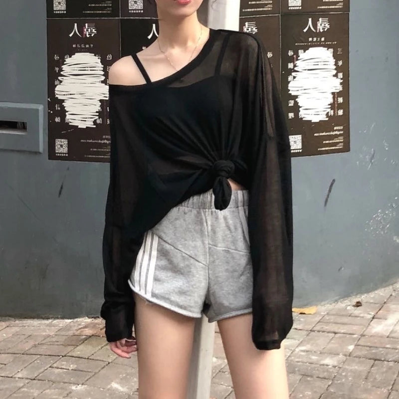 🎀✨ **Sheer Off-Shoulder Oversized Top 💕**