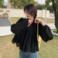 🎀✨ **Vintage V-Neck Long Sleeve Blouse 🤍🌷**