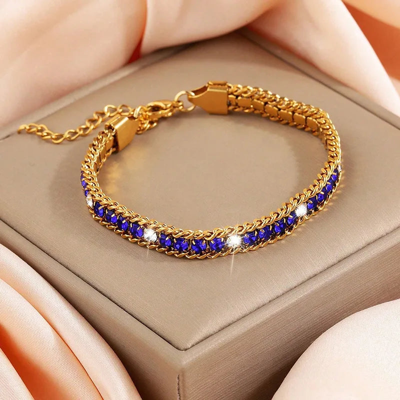 ZMZY Women's Cubic Zirconia Tennis Chain Bracelet Stainless Steel Rhinestone Crystal Bangle Minimalist Jewelry for Ladies