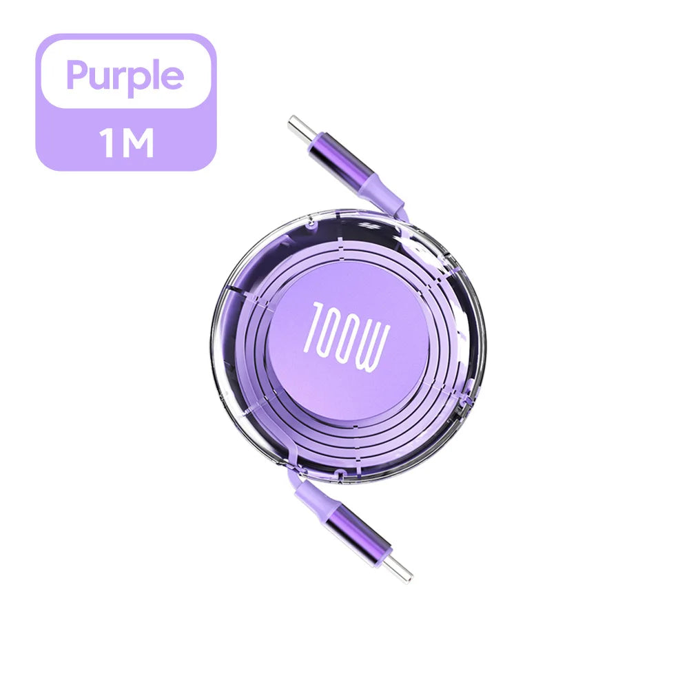 Retractable PD 100W Cable USB Type C to Type C Fast Charging USB C to USB C Cable for iphone 15 Huawei Tablet Laptop