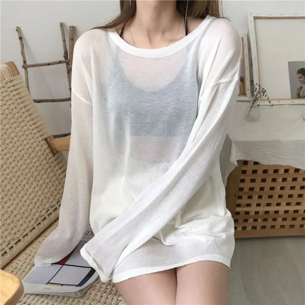🎀✨ **Sheer Off-Shoulder Oversized Top 💕**