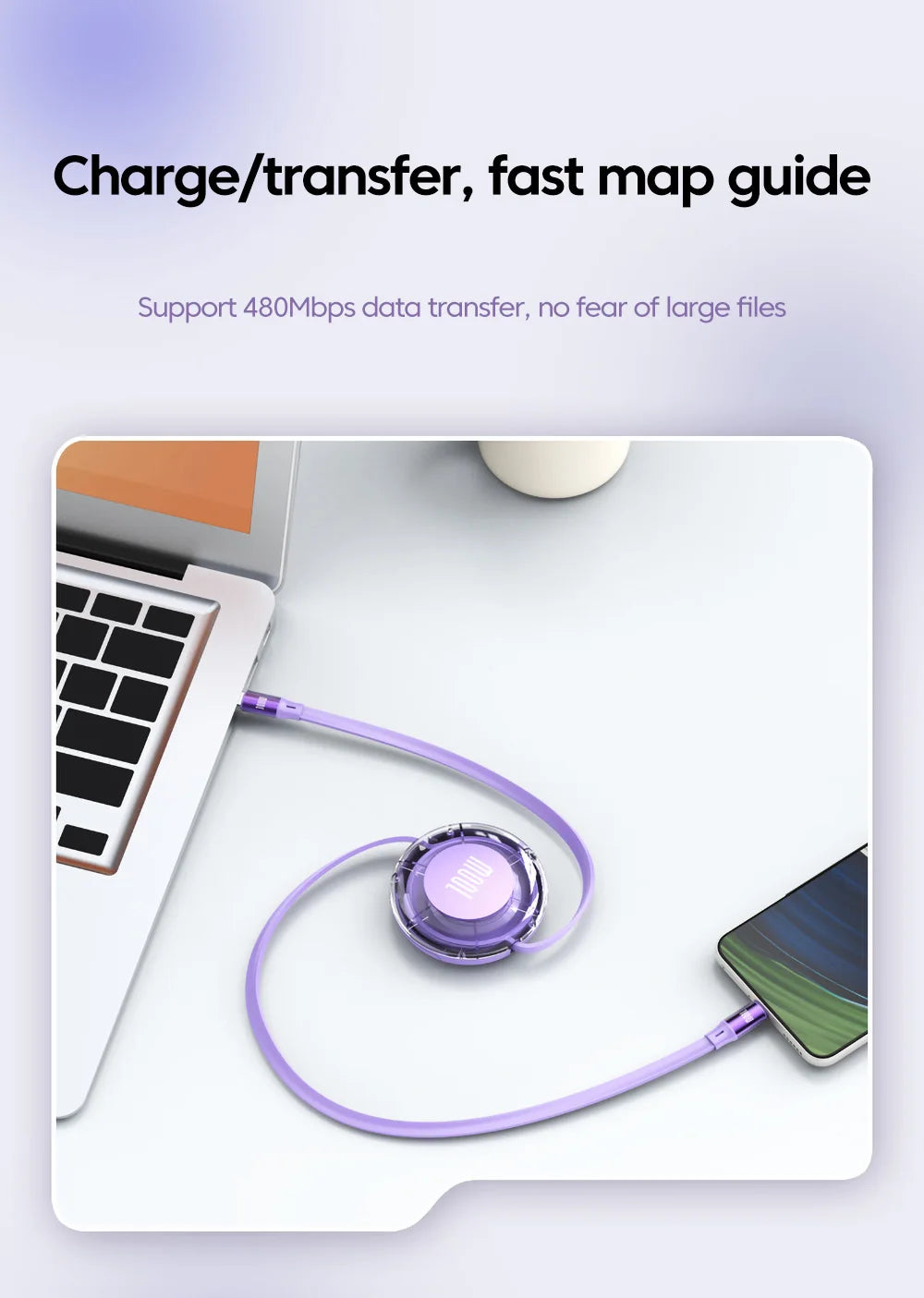 Retractable PD 100W Cable USB Type C to Type C Fast Charging USB C to USB C Cable for iphone 15 Huawei Tablet Laptop