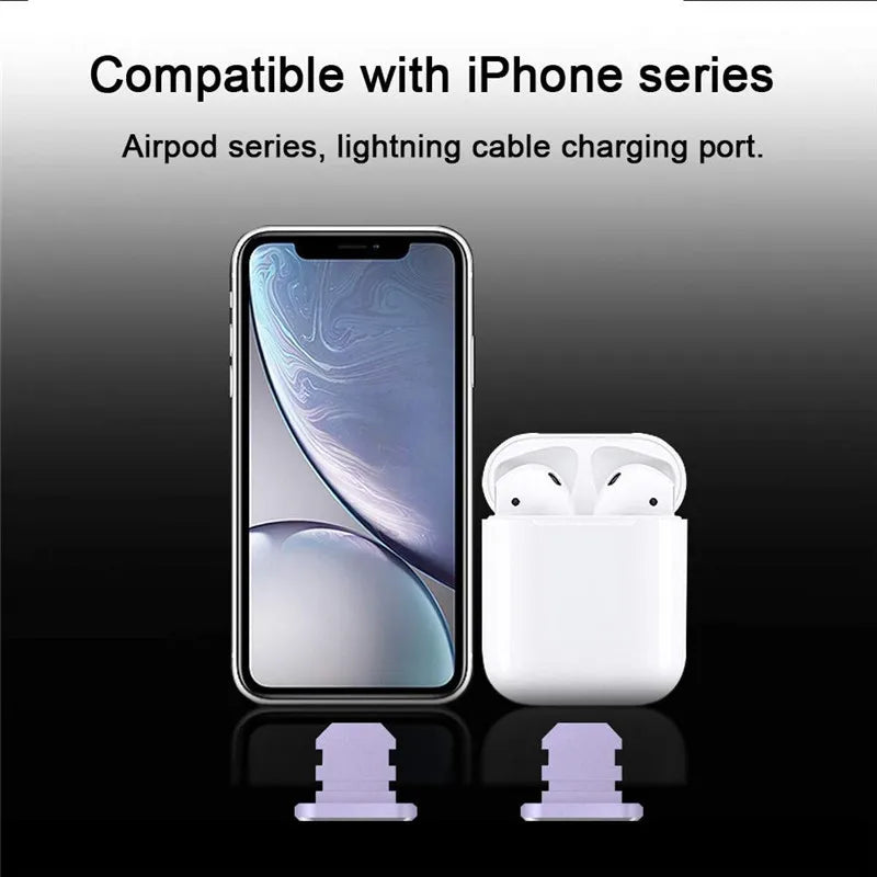 2PCS Metal Anti Dust Plug for IPhone 14 13 12 11 Pro Max XS 8 Plus IPad AirPods Series Lightning Port Cover Dock Plug Stopper