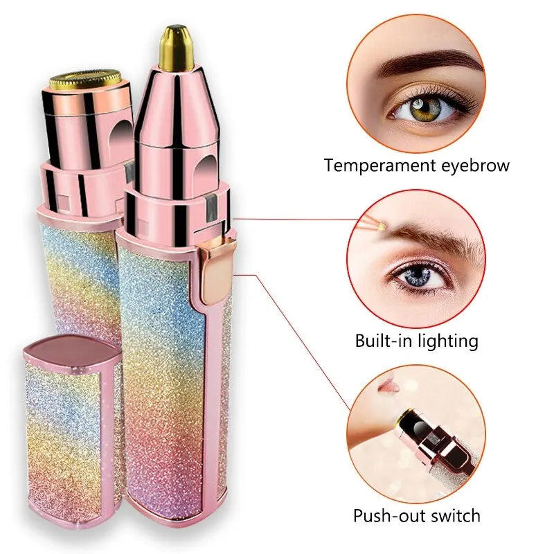 Portable 2 IN 1 Electric Epilator Eyebrow Trimmer Women's Body Facial Lip Epilator Rechargeable Mini Painless Razor Shave Shaver