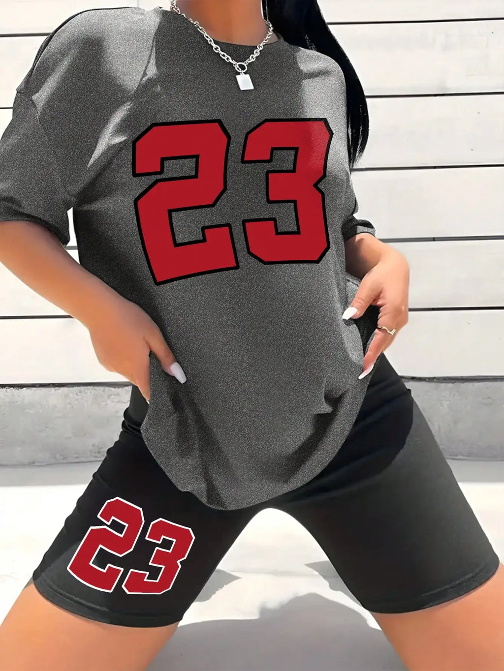 Women's Summer Set Number 23 Print Casual Shorts Set Sports Women's Shirt Shorts 2 Piece Street Wear Set Womens Summer Clothes