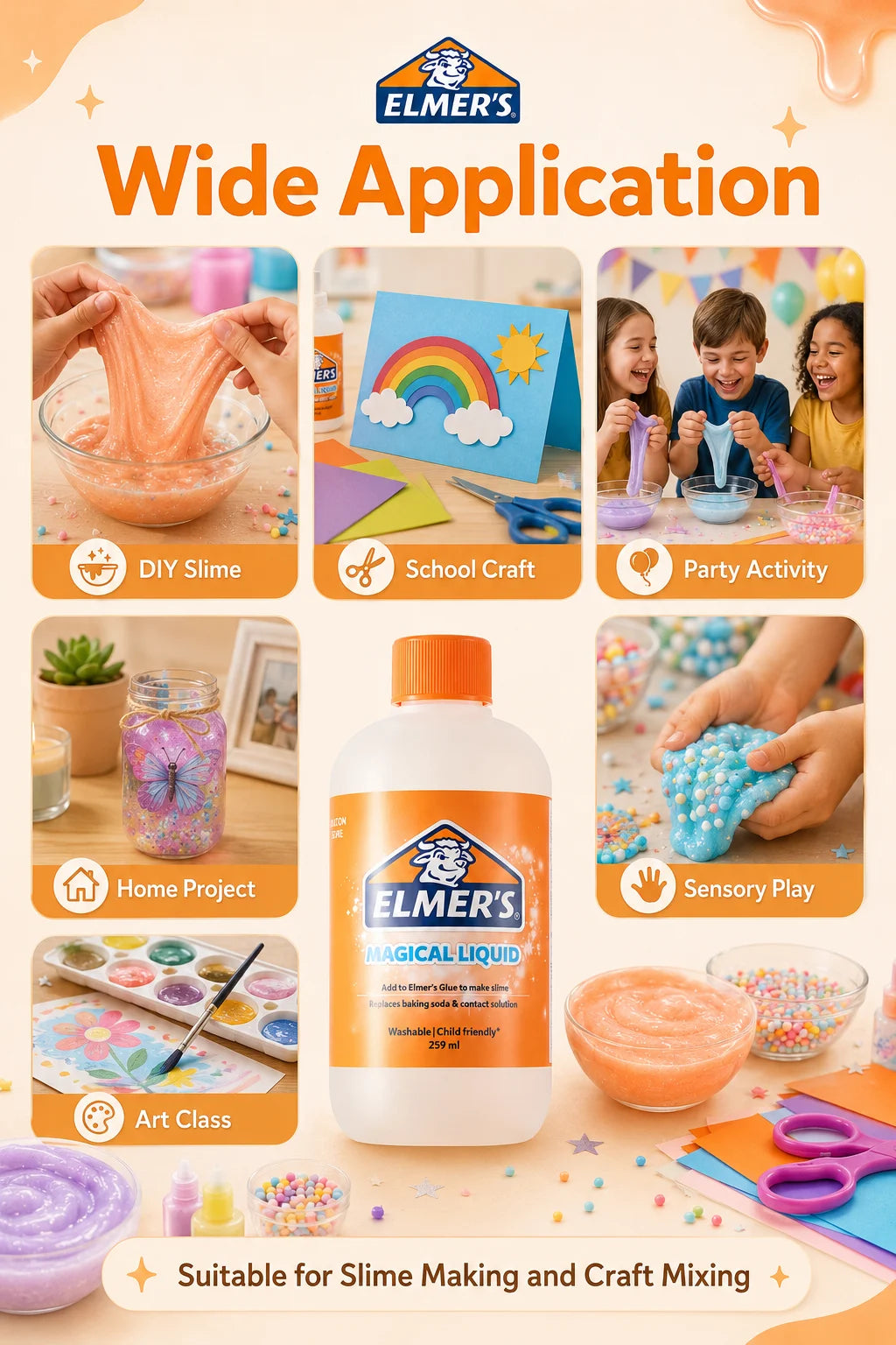 ELMER'S Magical Liquid Slime Activator Washable Clear Mixing Solution For DIY Slime Making Kids School Craft 259ml