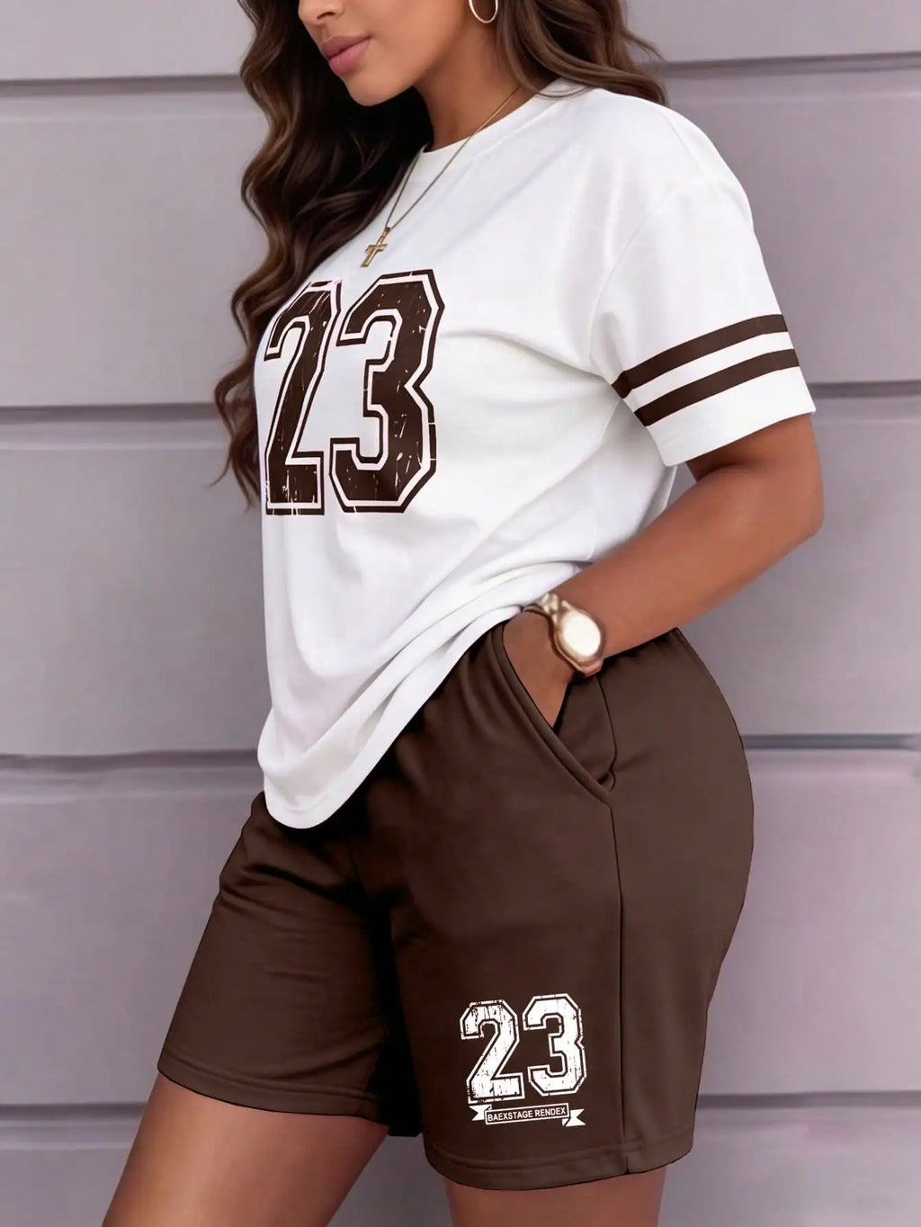 🏀✨ **Varsity 23 Tee & Shorts Set 🎀🤍**