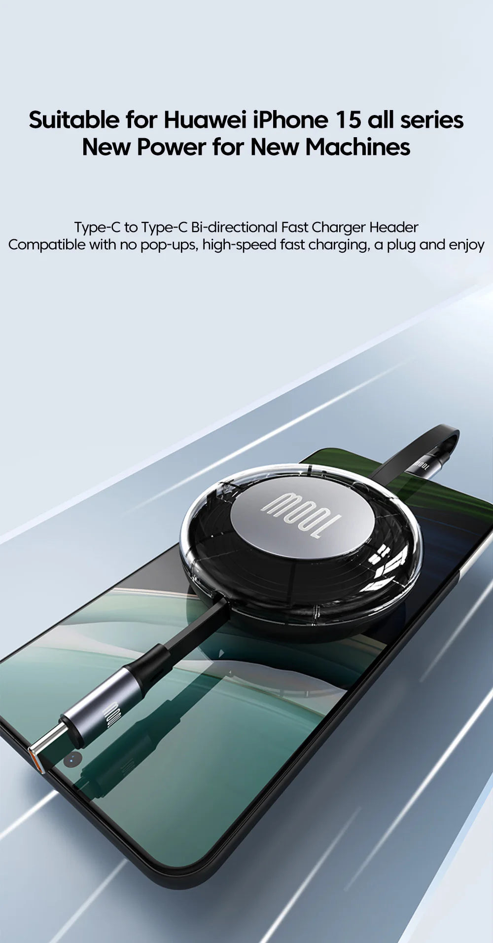 Retractable PD 100W Cable USB Type C to Type C Fast Charging USB C to USB C Cable for iphone 15 Huawei Tablet Laptop