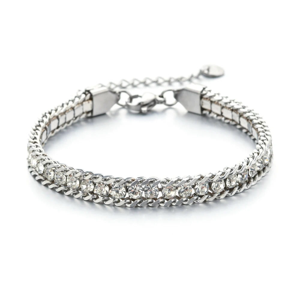 ZMZY Women's Cubic Zirconia Tennis Chain Bracelet Stainless Steel Rhinestone Crystal Bangle Minimalist Jewelry for Ladies
