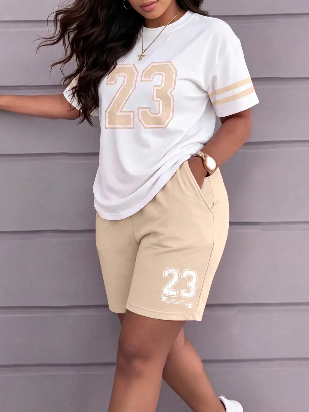 🏀✨ **Varsity 23 Tee & Shorts Set 🎀🤍**
