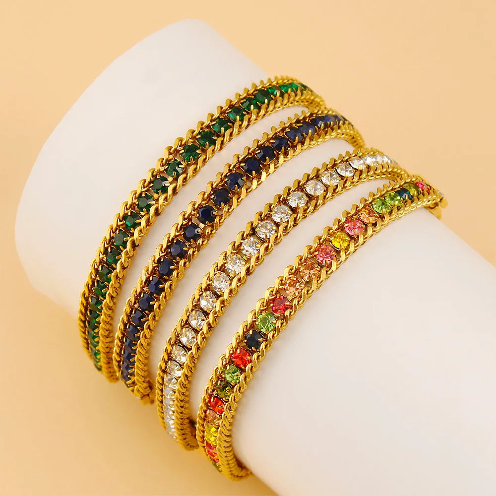 ZMZY Women's Cubic Zirconia Tennis Chain Bracelet Stainless Steel Rhinestone Crystal Bangle Minimalist Jewelry for Ladies