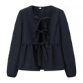 HH Shirts For Women Elegant Front Bow Tie Solid Blouse Puff Sleeve Spring Summer Casual Beach Vacation Streetwear Party Top