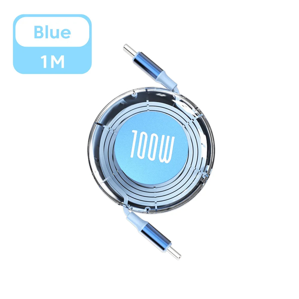 Retractable PD 100W Cable USB Type C to Type C Fast Charging USB C to USB C Cable for iphone 15 Huawei Tablet Laptop
