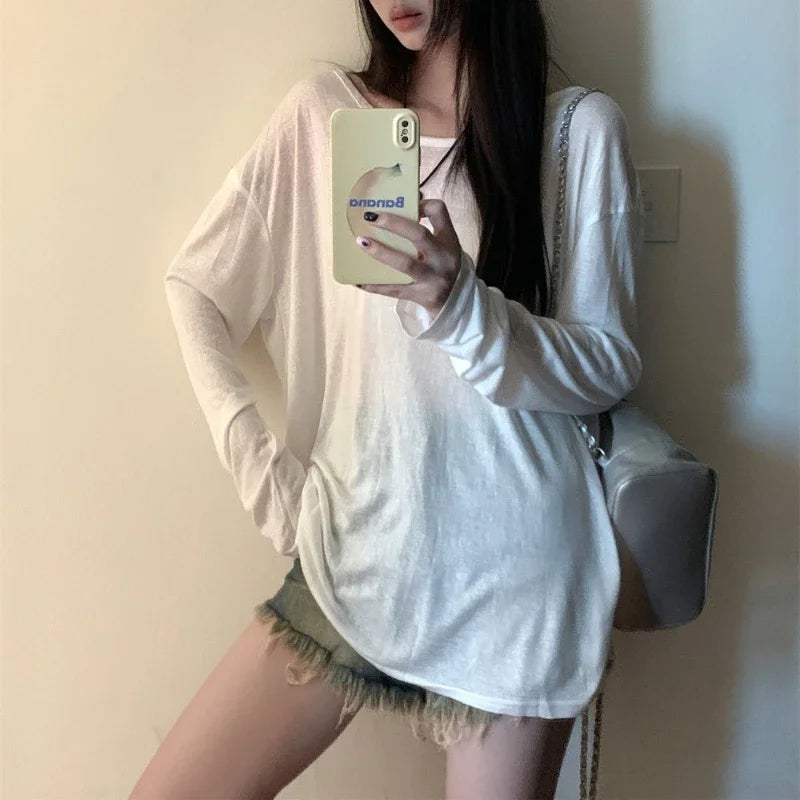 🎀✨ **Sheer Off-Shoulder Oversized Top 💕**