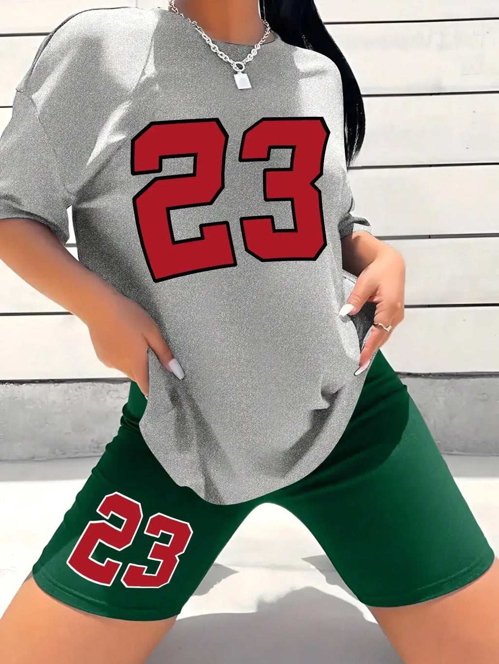 Women's Summer Set Number 23 Print Casual Shorts Set Sports Women's Shirt Shorts 2 Piece Street Wear Set Womens Summer Clothes