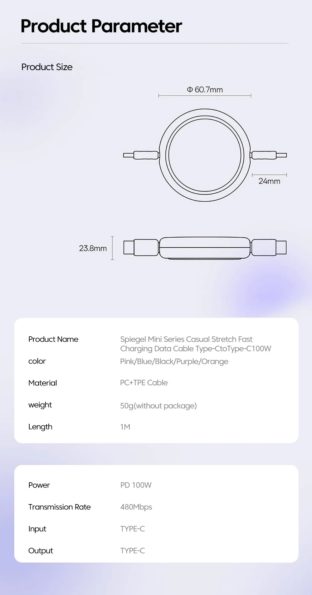 Retractable PD 100W Cable USB Type C to Type C Fast Charging USB C to USB C Cable for iphone 15 Huawei Tablet Laptop