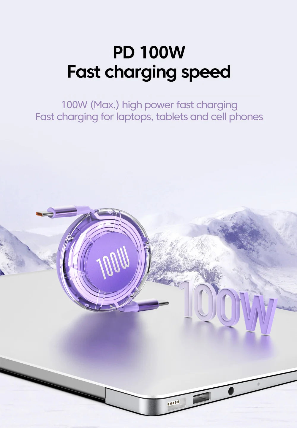 Retractable PD 100W Cable USB Type C to Type C Fast Charging USB C to USB C Cable for iphone 15 Huawei Tablet Laptop