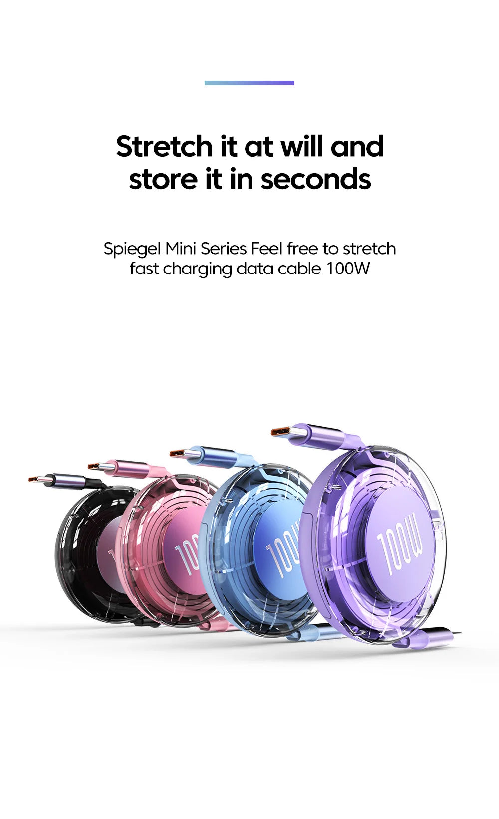 Retractable PD 100W Cable USB Type C to Type C Fast Charging USB C to USB C Cable for iphone 15 Huawei Tablet Laptop