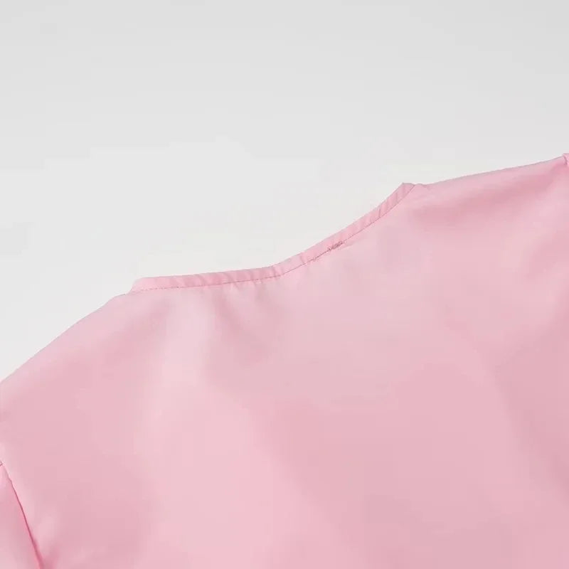 HH Shirts For Women Elegant Front Bow Tie Solid Blouse Puff Sleeve Spring Summer Casual Beach Vacation Streetwear Party Top