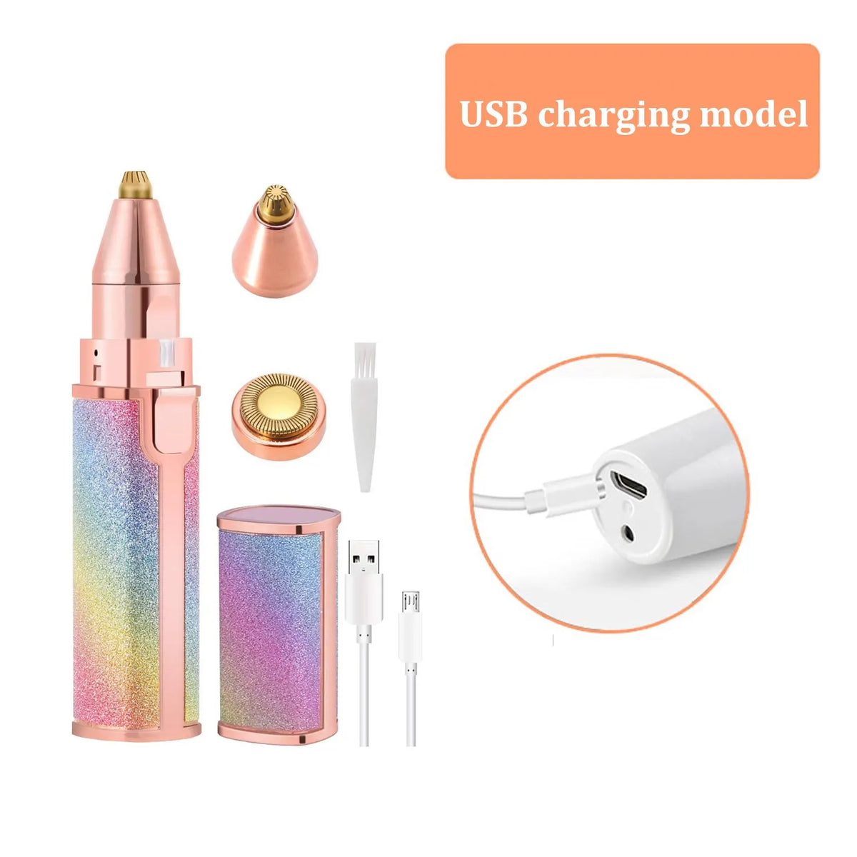 Portable 2 IN 1 Electric Epilator Eyebrow Trimmer Women's Body Facial Lip Epilator Rechargeable Mini Painless Razor Shave Shaver