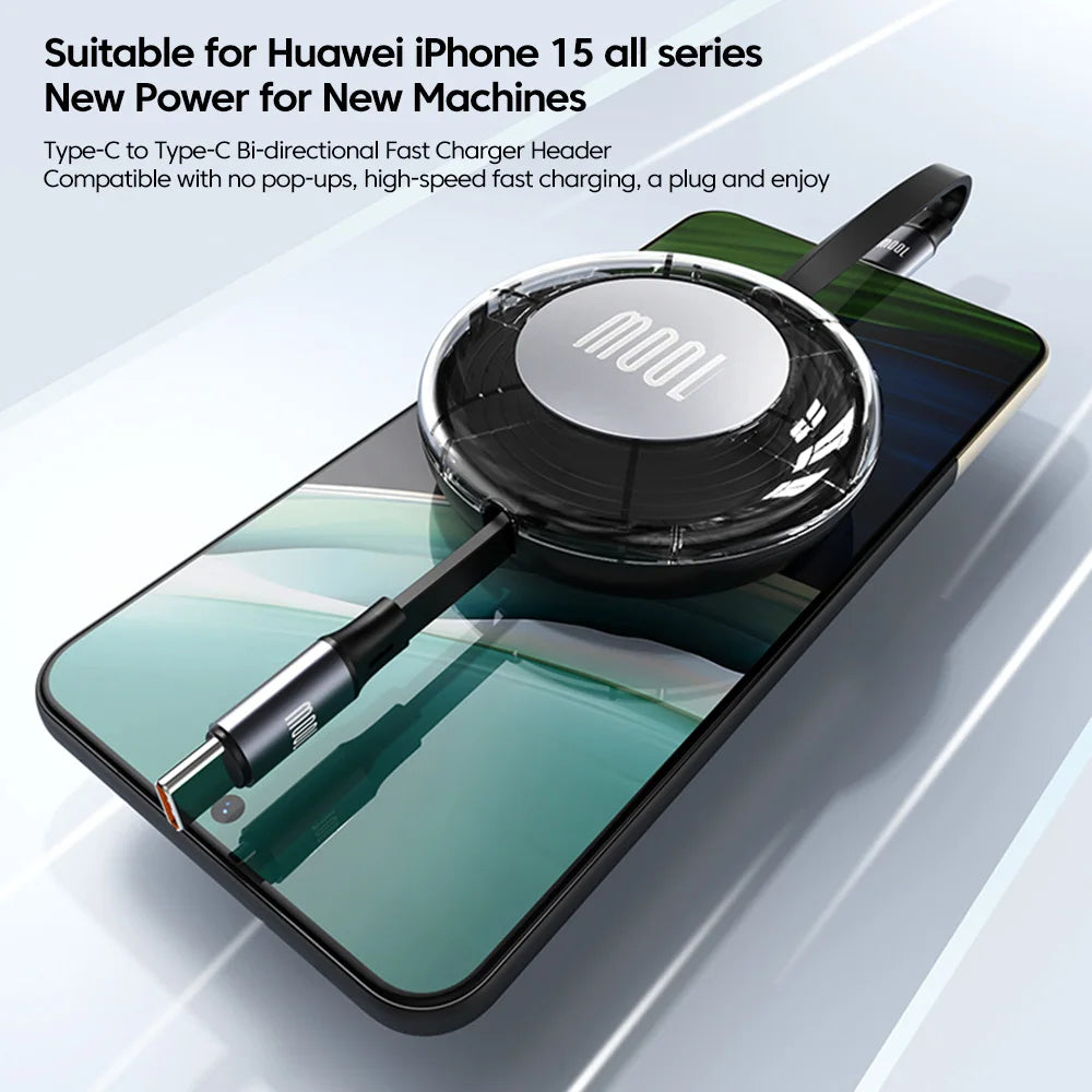 Retractable PD 100W Cable USB Type C to Type C Fast Charging USB C to USB C Cable for iphone 15 Huawei Tablet Laptop