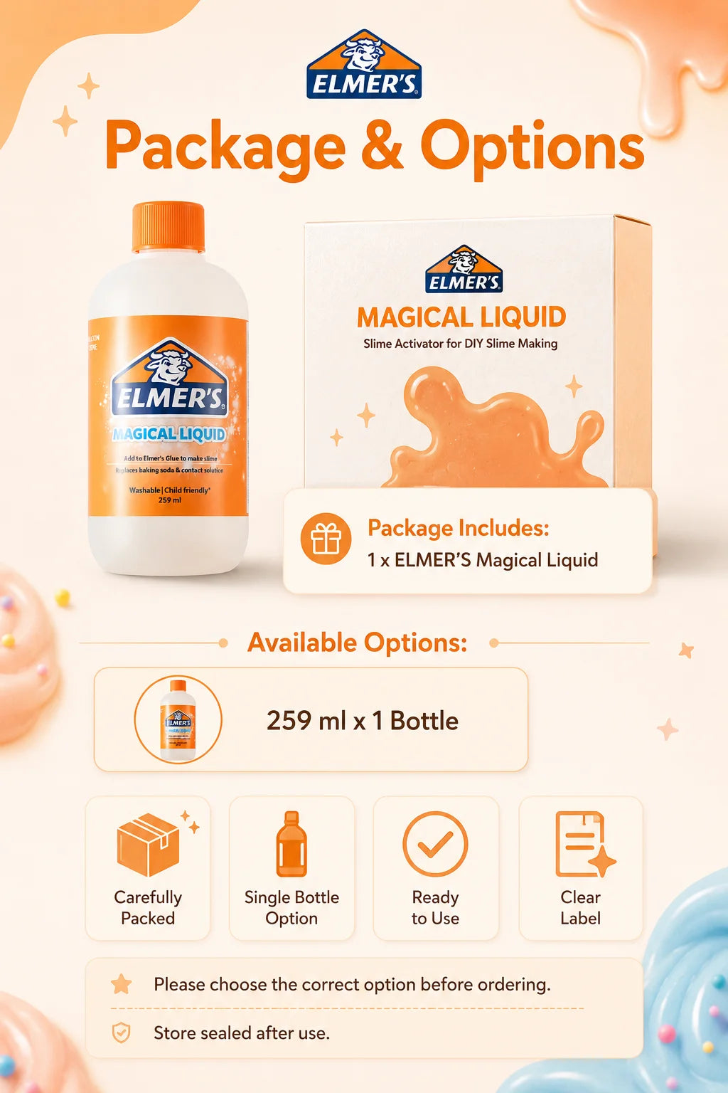 ELMER'S Magical Liquid Slime Activator Washable Clear Mixing Solution For DIY Slime Making Kids School Craft 259ml