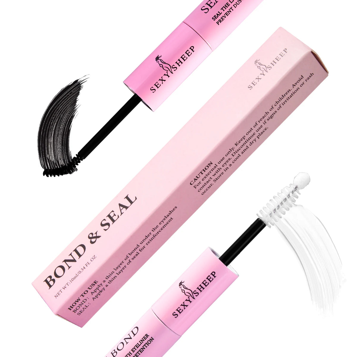 Eyelash Glue and Seal for Eyelash Clusters Strong Fixed  Eyelash Glue Lasting 48H 2 in 1(5ml Black Glue + 5ml Clear Seal)
