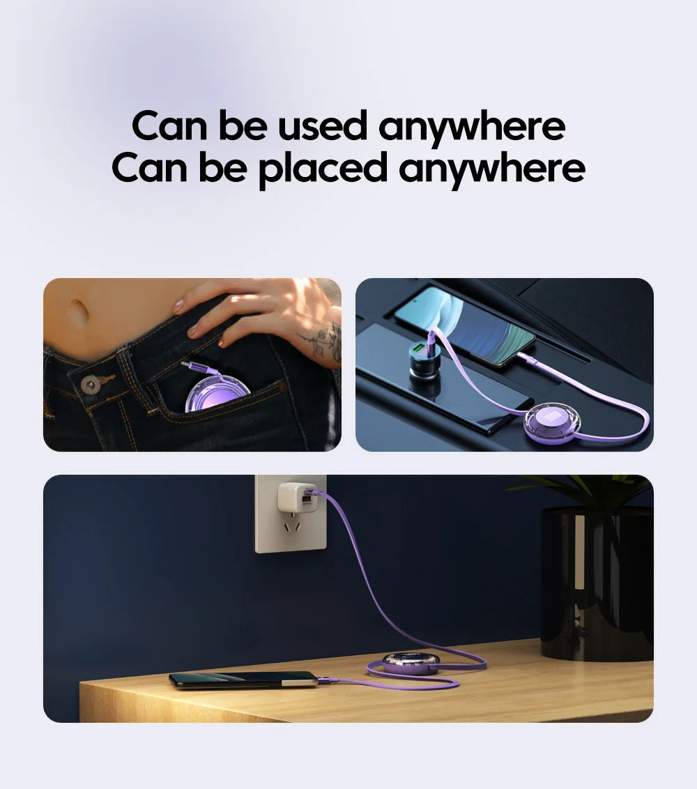 Retractable PD 100W Cable USB Type C to Type C Fast Charging USB C to USB C Cable for iphone 15 Huawei Tablet Laptop
