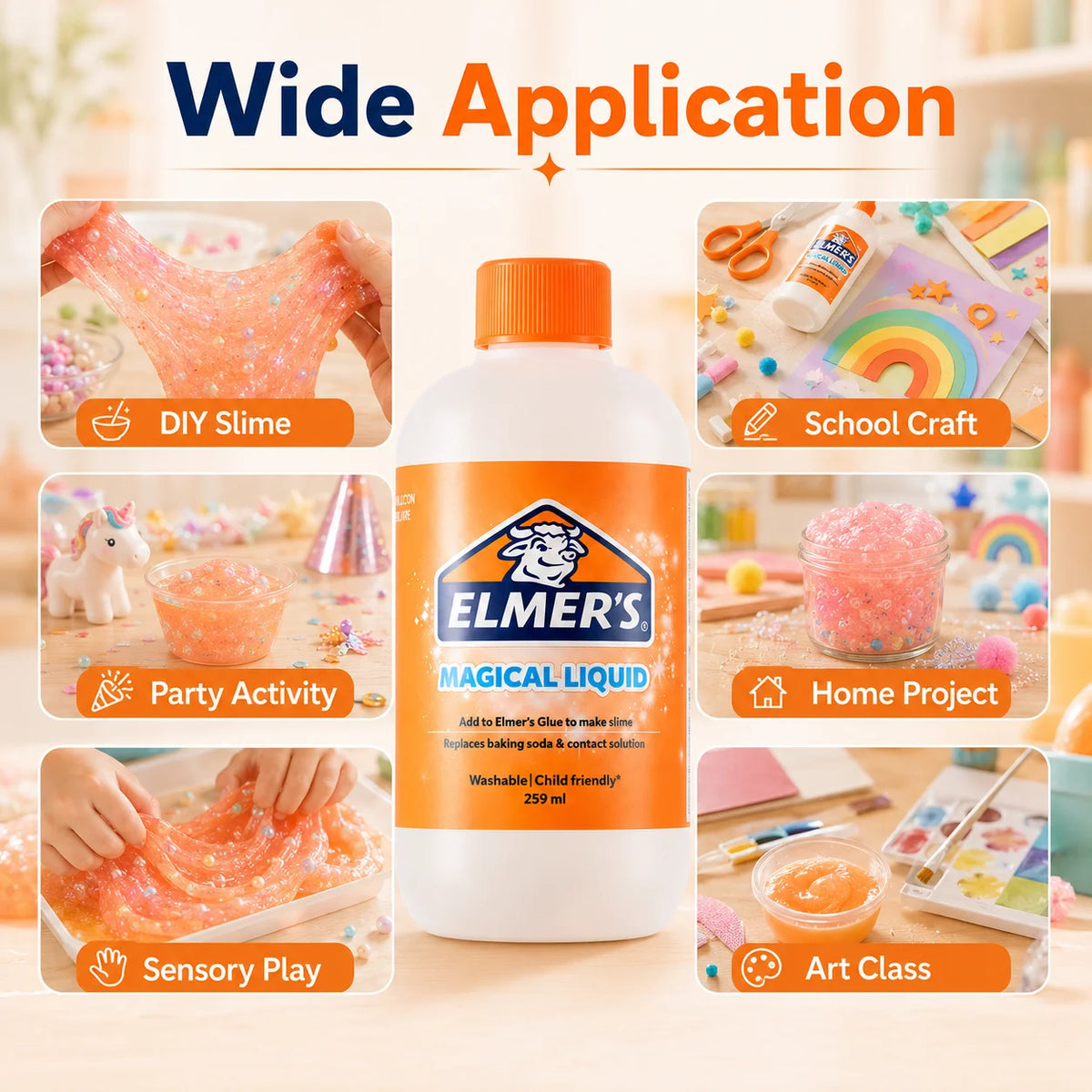 ELMER'S Magical Liquid Slime Activator Washable Clear Mixing Solution For DIY Slime Making Kids School Craft 259ml
